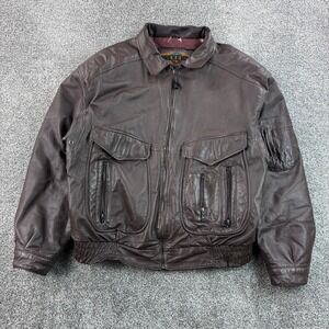 Vintage Weekends Bomber Jacket Mens XL Brown Leather Multi Pocket Utility Flight